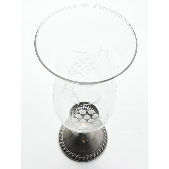 1940s Vintage 925 Silver Weighted Candlestick Holder & Etched Grape Glass Globe - Picture 3 of 10